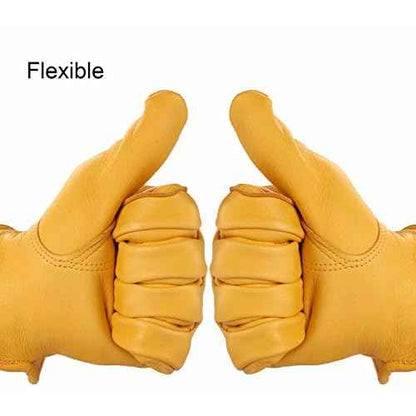 OZERO Motorcycle Gloves, Grain Deerskin Leather Driving Gloves for Rubbing Jewelry/Shooting/Hunting/Gardening/Yard Work/Farm - Extremely Soft and Perfect Fit for Men & Women (Gold,M)