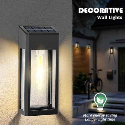 GOODFOEVER Solar Outdoor Lights Waterproof, 4 Pack Fence Lights Solar Powered with LED Bulbs, Metal Wall Lights for Garden Porch Patio Yard and Garage, Aluminum and Glass Shade (Wall Light 4 Pack)