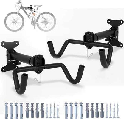 Foldable Bike Wall Mount 1-Pack, Space Saving Horizontal Bike Rack with Adjustable Hanger and EVA Covers, Includes Screws for Garage, Indoor, or Shed