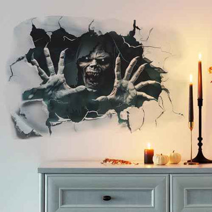 Creepy Halloween Wall Decals ? 3D Skeleton Breaking Through Wall, Scary Monster & Haunted House Wall Stickers for Living Room, Party, Spooky Decor for Halloween Home & Haunted House Decorations