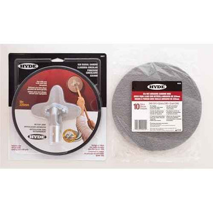 Hyde 9-Inch Radial Sander Kit with 10-Pack Sanding Discs, Sanding Net, 240 Grit - Large Area Pivoting Hinge, Drywall Sanders with Fast Change Hook and Loop, Lightweight