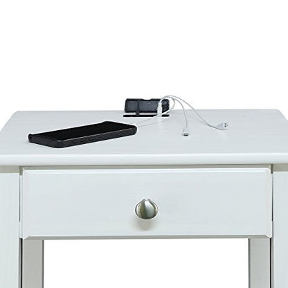 Casual Home Owl Night Stand with USB Port Charging Station and Drawer, 17.5" W x 14.25" D x 24.5" H, Natural Gray