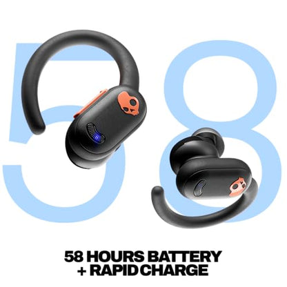 Skullcandy Push ANC Active Wireless Earbuds, Bluetooth Headphones, Noise Cancelling, 58 Hours Battery, Secure-Fit Over-Ear Hanger, Sweat and Waterproof, Microphone for iPhone Android - Black/Orange