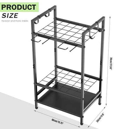 Garden Tool Organizer Rack for Garage, Yard Tool Tower Rack Organizer, Tools Stand Storage with Hooks Black Metal Garden Tools Holder for Yard Shed Garage Organization
