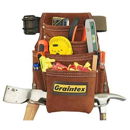 Graintex SS2976 10 Pocket Nail & Tool Pouch Brown Color Suede Leather with 2¡± Leather/Webbing Belt for Constructors, Electricians, Plumbers, Handymen