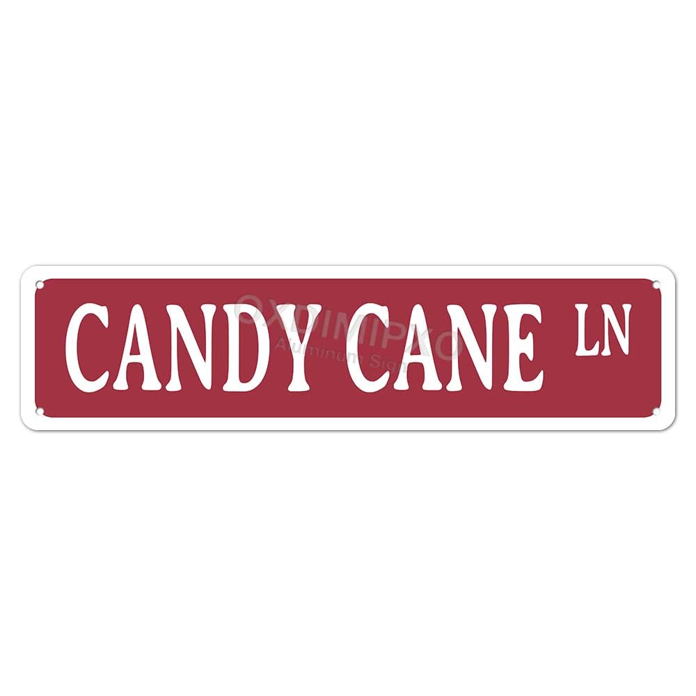 Candy Cane Lane Christmas Theme Street Sign Gifts 4x16 Inches Metal Wall Art Novelty Holiday Humor Ornament for Home/Kitchen/Office/Man Cave/Bar, Aluminium, 4x16 Inches