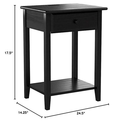 Casual Home Owl Night Stand with USB Port Charging Station and Drawer, 17.5" W x 14.25" D x 24.5" H, Natural Gray