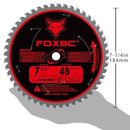 FOXBC 7 1/4 inch Metal Circular Saw Blade 48 Teeth, Metal and Stainless Steel Cutting Saw Blade, Ceramic Carbide with 5/8 Arbor - 2 Pack