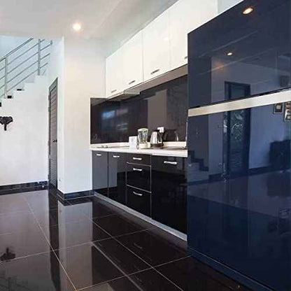Wudnaye Black Contact Paper Glossy Waterproof Self Adhesive Wallpaper for Kitchen 15.7inchx118.1inch Black Wallpaper Peel and Stick Backsplash Vinyl Removable Wall Paper Kitchen Countertop