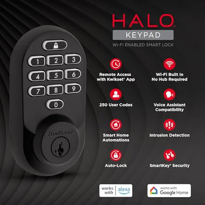 Kwikset Halo Wi-Fi Smart Lock, Keyless Entry Door Deadbolt, Geofence Auto-Unlock, Grade AAA Certified, No Hub Easy Install, Satin Nickel Lifetime Finish Warranty, Backlit Keypad
