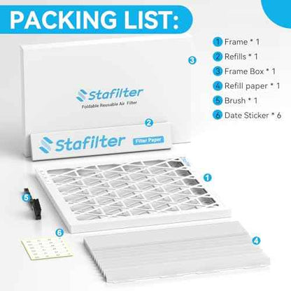 Reusable 14x14x1 Air Filter (MERV 8), 1 Foldable Frame + 6 Refills (Not Individual Filters), Greener HVAC AC Furnace Air Filters MPR 700&FPR 5(Actual Size:13.75"x13.75"x0.75")