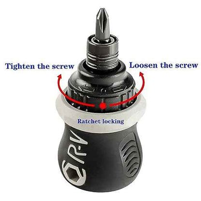 Buspoll Ratcheting Stubby Screwdriver - Adjustable Length, Reversible Dual End, Magnetic Tip - Compact, Portable, Pocket Size.