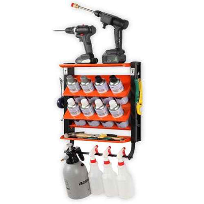 Wallmaster Spray Can Holder, Lube Can Wall Mount Storage Rack Heavy Duty Paint Bottle Organizer for Garage & Home | 8 Can Holes & 2 Shelf