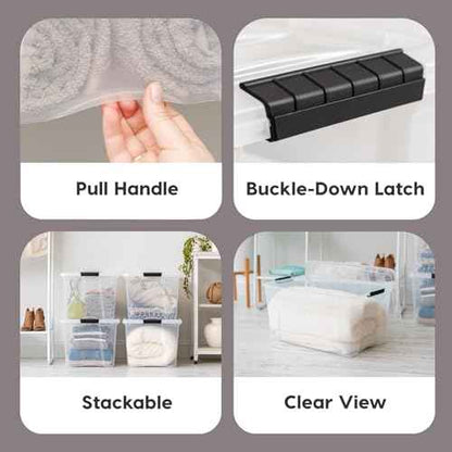 IRIS USA 94 Qt Stackable Plastic Storage Bins with Lids, 2 Pack - BPA-Free, Made in USA - See-Through Organizing Solution, Latches, Durable Nestable Containers, Secure Pull Handle - Clear