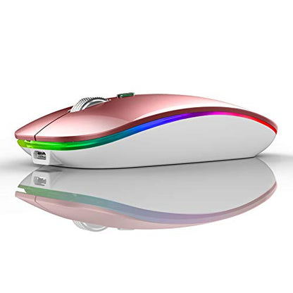 TENMOS Wireless Bluetooth Mouse, LED Slim (Bluetooth 5.1/5.0 + USB) 2.4GHz Rechargeable Silent Bluetooth Wireless Mouse with Type C Adapter for Laptop/MacBook/iPad OS 13 and Above (Matte Black)