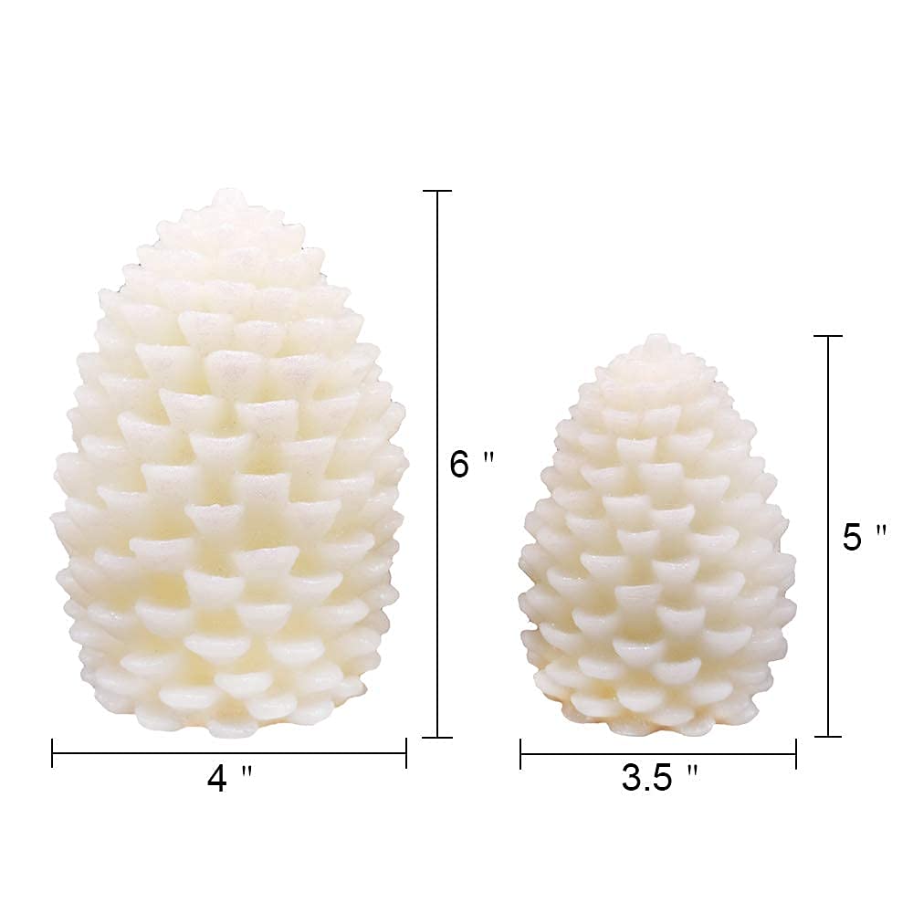 Wondise Pine Cone Flickering Flameless Candles with Remote and Timer, Battery Operated LED Real Wax Flameless Candles, for Christmas Decoration, Set of 2(Ivory)