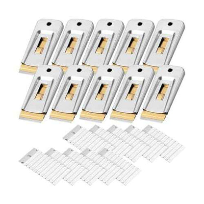 Bates- Metal Razor Blade Scraper Tool, 10 Pack, 100 Extra Blades, Stainless Steel Heavy-Duty Cleaning Razor Scraper Tool