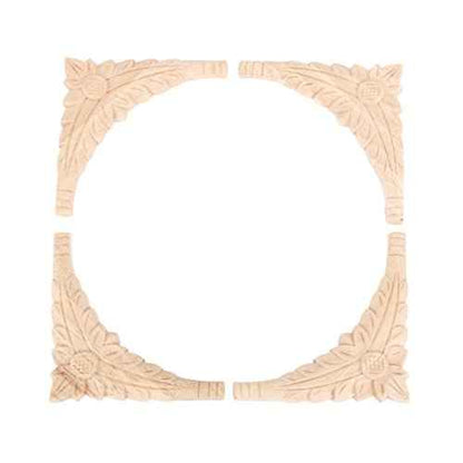MUXSAM Flower Wood Carved Onlay Appliques Corner Decals, 4-Pack Unpainted Wooden Carvings Decorative Decals for Wall Fireplace Dresser Cupboard Wardrobe Closet Vent Hood Cover(10x10cm/3.94"x3.94")