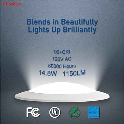 12 Pack 6 Inch LED Disk Lights, Dimmable Flush Mount Ceiling Disc Lights, 2700K/3000K/3500K/4000K/5000K 5CCT Selectable, 14.8W, 1150LM, UL/FCC/Energy Star, Installs with J-Box or Recessed Can