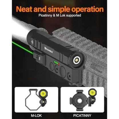 TOUGHSOUL Mlok Picatinny Tactical Flashlight Laser Sight Combo, 2400 Lumen Max Light with Green Laser, Momentary Strobe Function Rchargeable Battery Included
