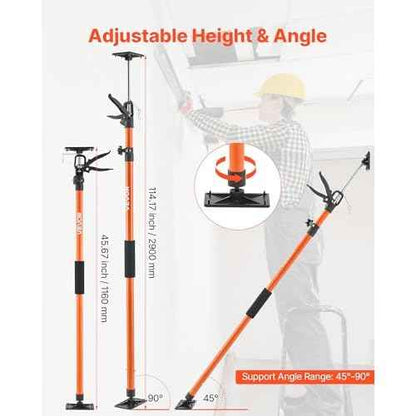 VEVOR Cabinet Jack Support Pole, 2-Pack, 45.7-114.2 Inch Steel Telescopic Quick Support Rod, Adjustable 3rd Hand System up to 154 lbs Capacity for Installing Cabinets, Lifting Drywall, Cargo Bars