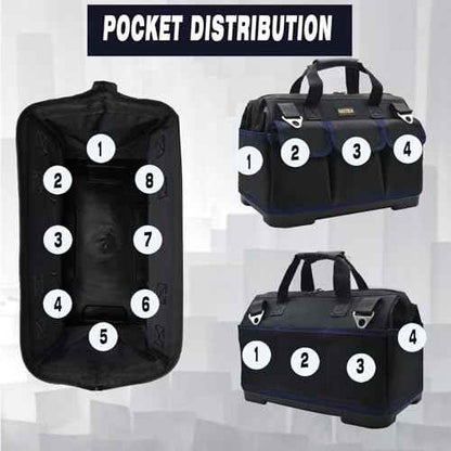 FASTECH 22 Inch Tool Bag, Waterproof Wide Mouth Tool Kit, Heavy Duty Tool Bag Organizer With Shoulder Straps and Molded Base, Tool Storage Package For Screwdrivers, Pliers, Nut Drivers (DarkBlue22IN)
