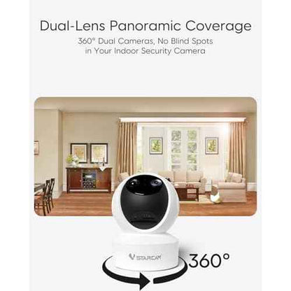 VSTARCAM Security Camera Indoor, Dual Cameras, 2K QHD Security Camera with 10¡¿ Zoom, 360¡Æ Camera, Baby Monitor, Pet Camera, Human/Pet Detection, AI Tracking, 2.4G Wi-Fi, 2-Way Audio, Plug in