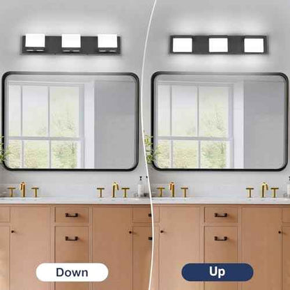 SineRise LED Modern Bathroom Vanity Light Fixtures (3-Light, 24-Inch,6000K), Matte Black Modern Acrylic Bathroom Wall Lighting Fixtures Over Mirror