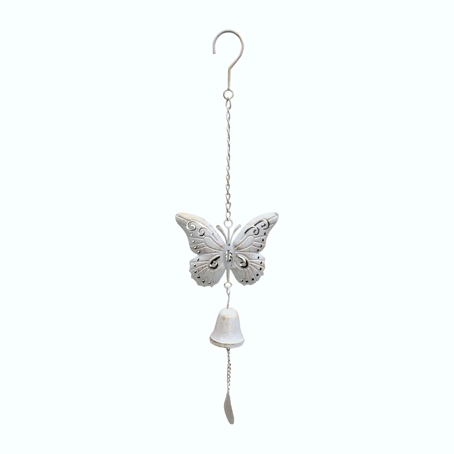 Hanging Wall-Mounted Outdoor Dinner Bell, White & Gold Butterfly