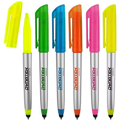 Personalized Pens with Highlighter and Stylus -250 Pack Bulk-Free Imprint - 3 In Highlighter, Ballpoint Pen, and Stylus Combo- add Custom Business Name, Logo or Gift Message- Assorted, Black Imprint
