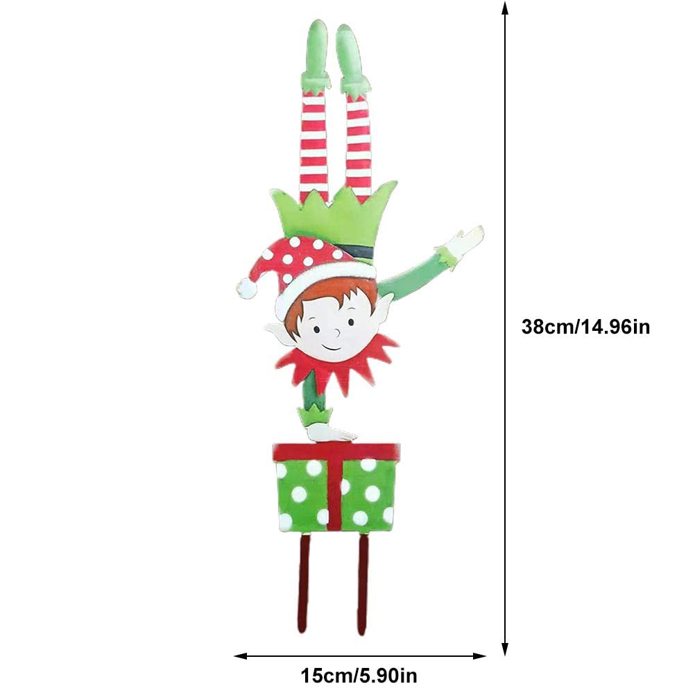 shenruifa Christmas Elf Garden Stake, Metal Gnome Yard Stake Wrought Iron Elf Ornament Yard Signs Decor Outdoor Holiday Decoration (a)