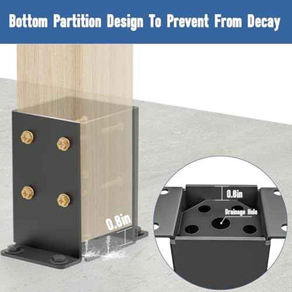 QZER 4¡¿4 Post Base, Inner Size 3.5""x3.5"" Deck Post Brackets, Heavy Duty Metal Black Powder Coated Fence Post Anchor Base for Pavilion Porch Railing Pergola Support Deck Base Plate 4 Pcs