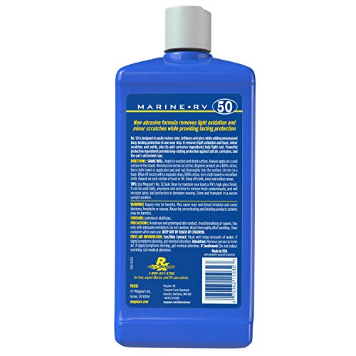 Meguiar's M5032 Marine/RV One Step Cleaner Wax, Easy-to-Use Marine Wax for Boats and RVs That Removes Light Defects, Restores Color Brilliance, and Protects the Surface, 32 Fl Oz