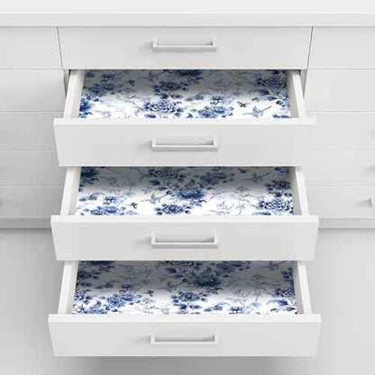 RUSPEPA Peel and Stick Wallpaper - Blue Flower White Design Self Adhesive Removable Wallpaper Decorative Waterproof Contact Paper for Cabinets, Walls - 17.3 Inch x 6.5 Feet