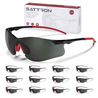 Safety Glasses Tinted 12 Pack, Protective Eyewear for Men Women UV Protection ANSI Z87.1, Safety Sunglasses Bulk Scratch Impact Resistant Eye Protection with Nose Pads for Construction Work Smoke