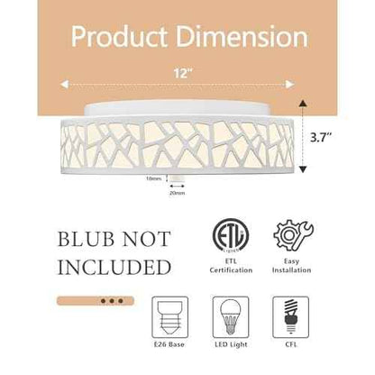 2-Light Flush Mount Ceiling Light, 12 inch Modern Close to Ceiling Light Fixture with White Metal and Frosted Glass Shade for Hallway, Kitchen, Bedroom(2 PK)
