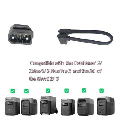 Extra Battery Connection Cable Compatible with Delta 2, 2 Max, 3 Plus, Wave 2, Wave 3, Gray Braided Power Third-Party Accessory£¬Pro 3 Not Compatible