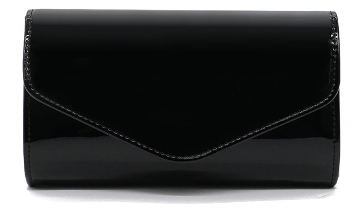 Aebecede Patent Leather Envelope Clutch Purse Shiny Shoulder Bag Candy Chain Evening Bag Elegant Handbag (Black)