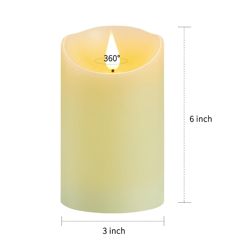 Guluto Flickering Flameless Candles with Rechargeable Battery, Electronic Candles with Remote and Timer, led Pillar Candles Real Wax Wick, led Candles for Home, Wedding, Halloween, Christmas 3" x 6"