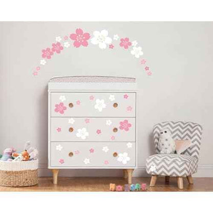 FLFK 55 Pcs Cherry Blossoms Wall Decals Peel and Stick Flower Wall Stickers for Nursery Living Room Bedroom Girls Room Home Decor
