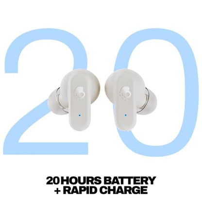 Skullcandy Dime 3 Wireless Earbuds, Bluetooth Headphones, Noise Isolating Fit, Up to 20 Hours Battery, Microphone for iPhone Android, Easy Carry with Integrated Lanyard - Bone