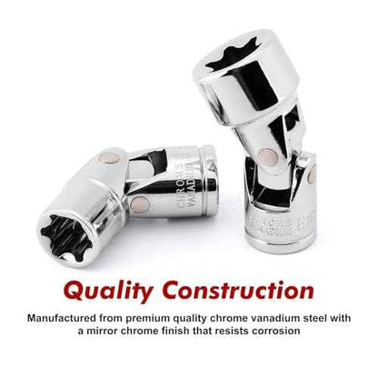CASOMAN 13PCS 1/4" & 3/8" Drive Universal External Star Socket Set, E4 to E24, CR-V, Swivel Head, 360 Degree Access, with Sturdy Molded Case