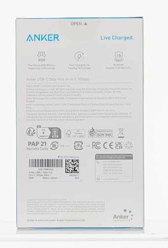 Anker 4-Port USB 3.0 Hub with 5Gbps Data Transfer, Ultra-Slim USB-C Connector Hub, for MacBook, iMac, Surface, Mobile HDD, and More (2 ft USB-C Connector, Charging Not Supported)