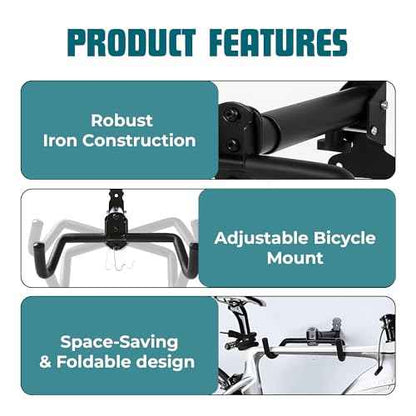 Foldable Bike Wall Mount 1-Pack, Space Saving Horizontal Bike Rack with Adjustable Hanger and EVA Covers, Includes Screws for Garage, Indoor, or Shed