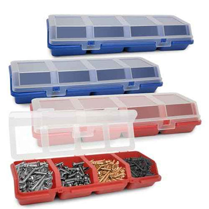 4 Pcs Screw Nail Organizers and Storage Bins with Lids, Stackable Plastic Divided Small Parts Storage Organizer for Garage Craft Tool, Tool Cart Cabinet Divided Drawers Organizers Storage