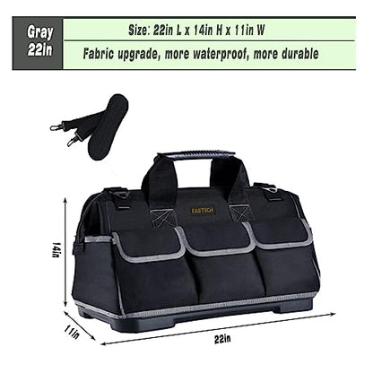 FASTECH 22-inch Wide Mouth Tool Bag with Water Proof Molded Base, Waterproof Tool Organizer Bag for Men with Adjustable Shoulder Strap (22INCH)