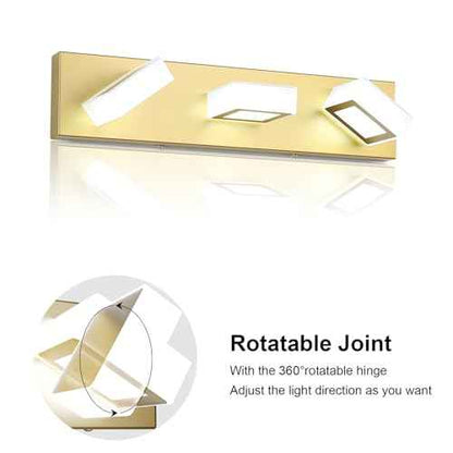 Ralbay Gold Bathroom Vanity Lights 3 Lights LED Modern Gold Vanity Lights Over Mirror Fixture Acrylic Gold Vanity Wall Light (White Light 6000K)