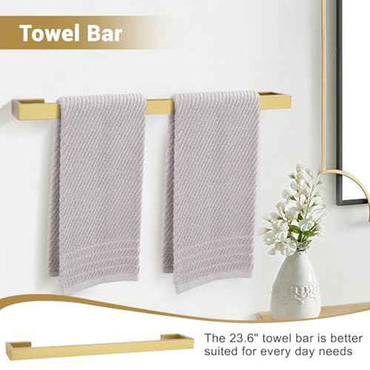 Brushed Gold Bathroom Hardware Set, 4-Piece Bath Towel Bar Set SUS304 Stainless Steel Towel Rack Set for Bathroom, 23.6 inches Bathroom Towel Holder Set Wall Mounted