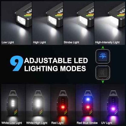 EDC Keychain Flashlight Rechargeable, 500 High Lumens Bright Small Flashlights Powerful with 9 Modes & Waterproof, Mini Clip on Pocket Flash light Magnetic for Camping, Fishing, Emergency, 2 Pack