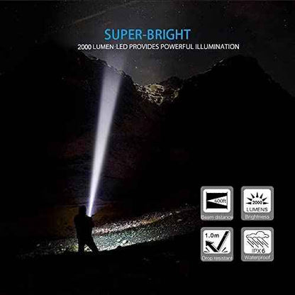 Hoxida LED Tactical Flashlight Rechargeable, IPX6 Waterproof Flashlight, 2000lm, Super Bright LED, Zoomable, Pocket-Size Small LED Flashlight for Hiking, Camping, Emergency
